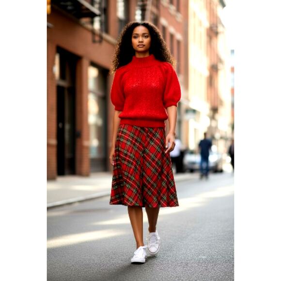 For Love & Lemons Red Cable Knit Puff Sleeve Turtleneck Sweater | NWT Size Small - Picture 5 of 6